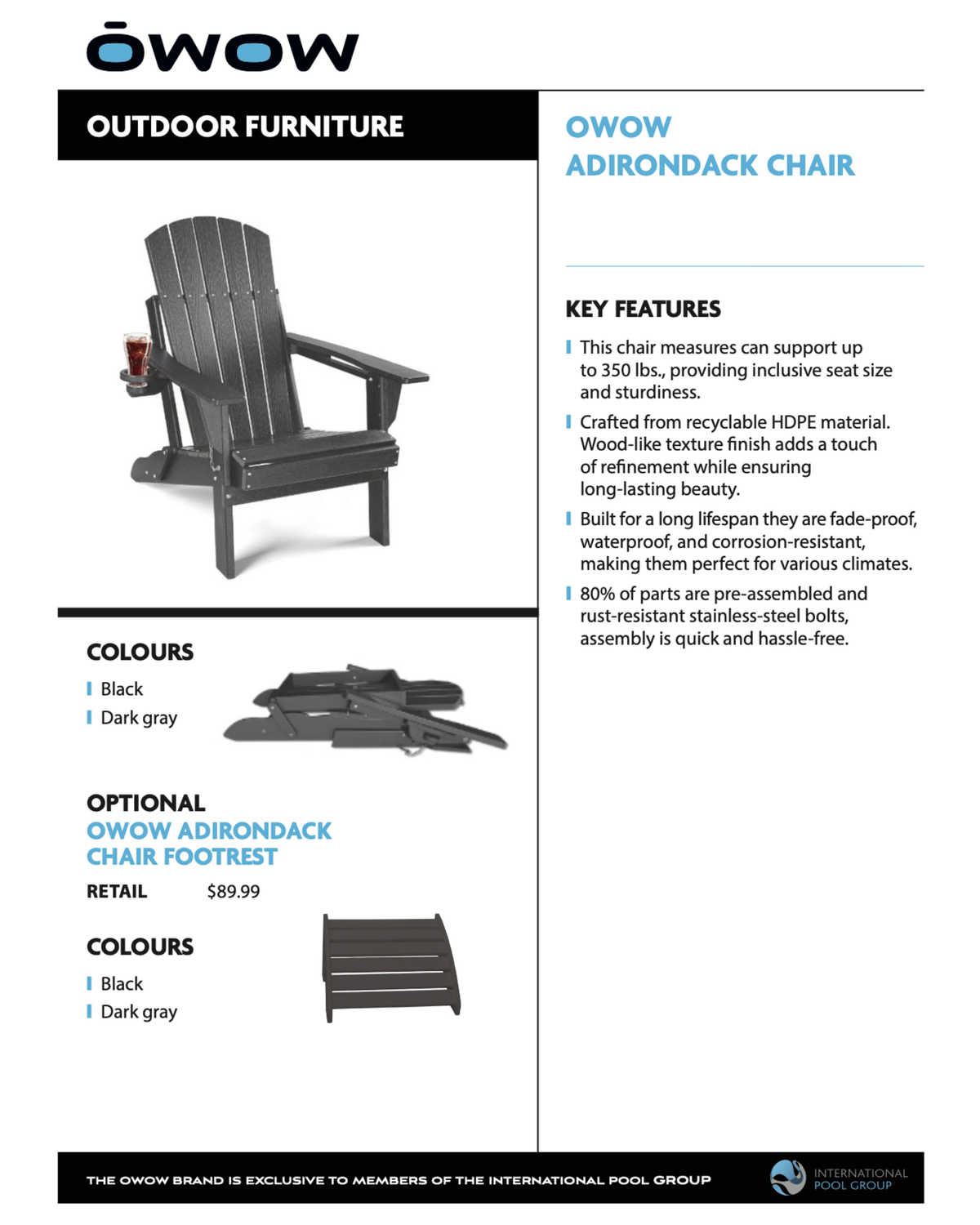 ŌWOW FOLDING ADIRONDACK CHAIR - BLACK