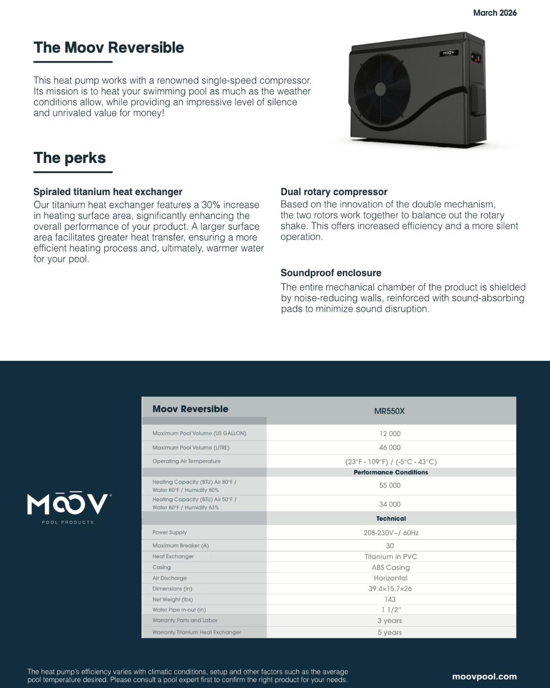 MOOV REVERSIBLE ON/OFF HEAT PUMP 55K BTU