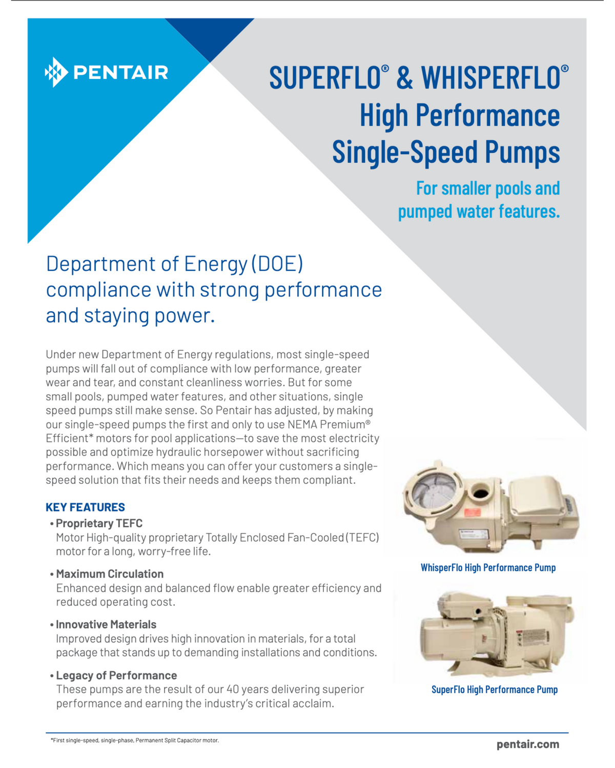 PENTAIR SUPERFLO HIGH PERFORMANCE PUMP 1.1 HP TEFC