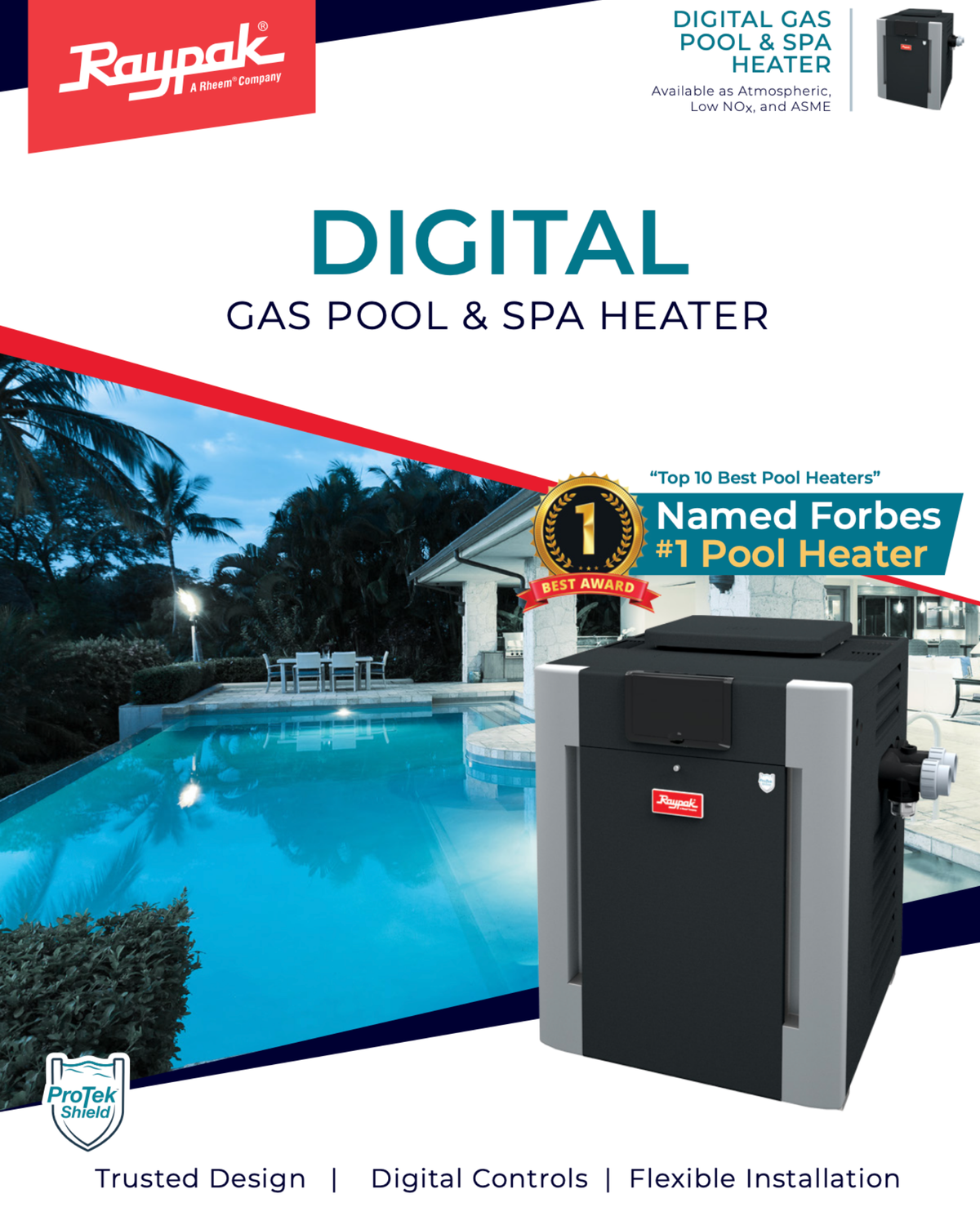 RAYPAK 266K BTU DIGITAL ELECTRONIC IGNITION NATURAL GAS POOL HEATER