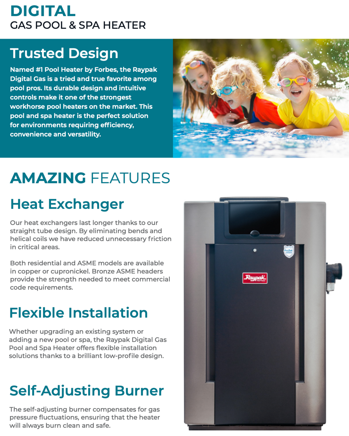RAYPAK 266K BTU DIGITAL ELECTRONIC IGNITION NATURAL GAS POOL HEATER