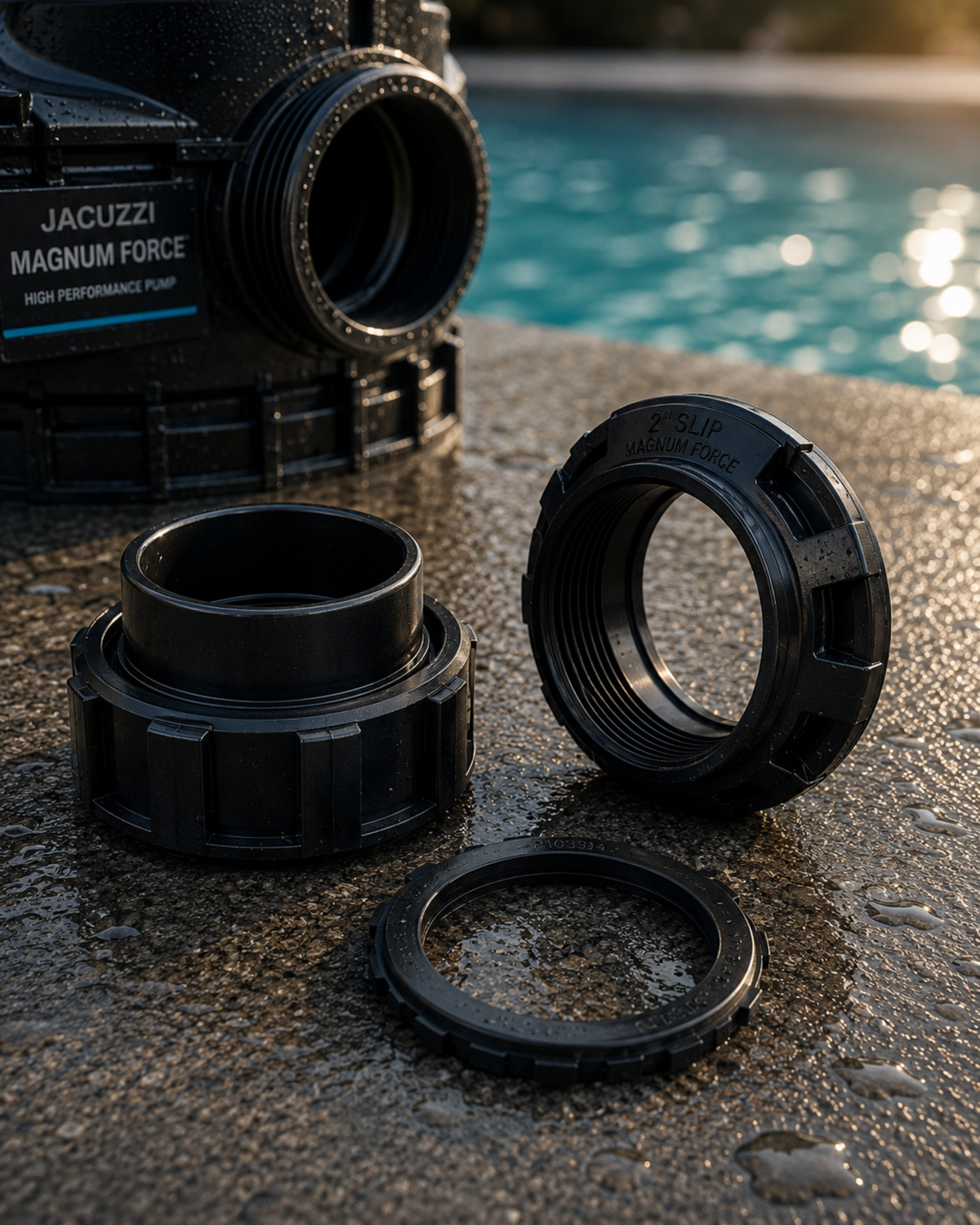 CARVIN JACUZZI MAGNUM FORCE PUMP UNION SET 2" SLIP - BLACK
