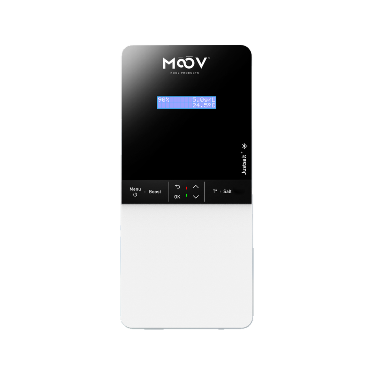 MOOV Justsalt salt system — wall controller view; cell and accessories not pictured