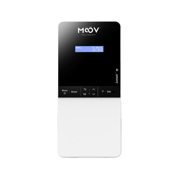 MOOV Justsalt salt system — wall controller view; cell and accessories not pictured